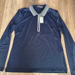 NWT G/Fore Featherweight navy Silky Tech Zip Polo Top Large Womens Golf Shirt